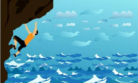 Man Climbing On Rock Flat Vector Illustration Stock Illustration