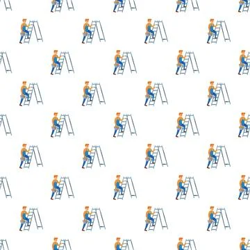 Man climbing a stepladder repeating seamless pattern Stock Illustration