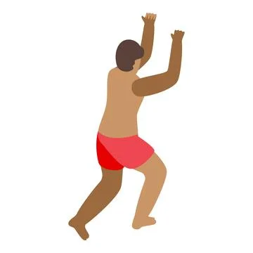 Man climbing wall in swimming trunks, isometric illustration Stock Illustration