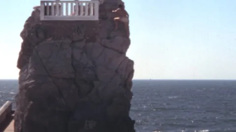 Man Climbs La Quebrada For Cliff Dive Acapulco Mexico 1980s Stock Footage 345421083