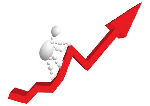 Man climbs a mountain as red arrow-diagram Stock Illustration