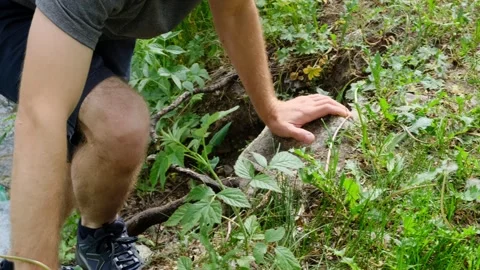 A man climbs up in the mountains. Stock Footage 259032397
