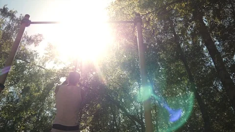 Man climbs the rope. Stock Footage 95648558