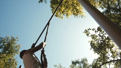 Man climbs the rope. Stock Footage 95648568
