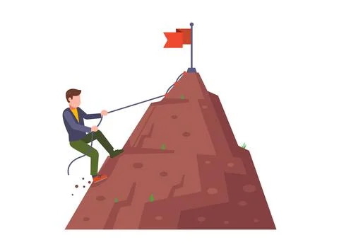 A man climbs to the top of a mountain. Stock Illustration