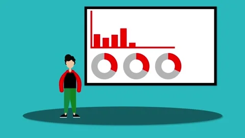 Man with clip broad graph icon animated on a colorful background. Stock Footage 275136775