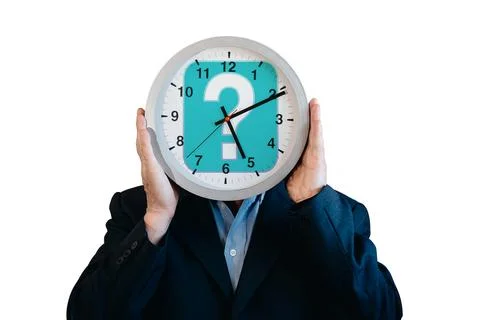 Man with clock face and question mark concept Stock Photos