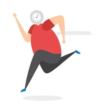 Man with clock head and running, hand-drawn vector illustration. Stock Illustration