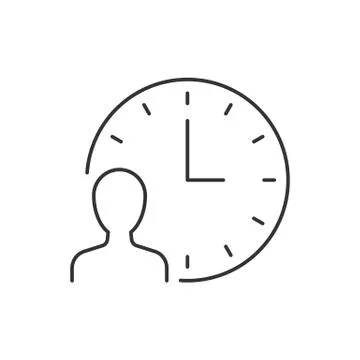 Man with clock line icon on white background Stock Illustration