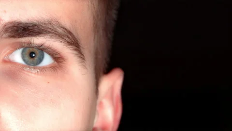 Man. Close up of eye and part of face Macro shooting Opening and closing eyes. Stock Footage 182360116