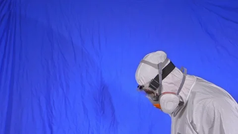 Man close up look, wearing protective medical mask. Concept health safety N1H1 스톡 동영상 125209223