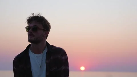 Man close up Sunset Stock Footage 337418396