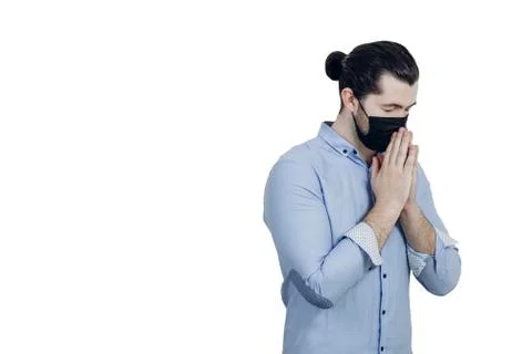 The man closed his eyes with his hands. On a white background. Stock Photos