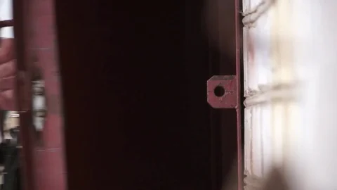 Man Closes The Barn Door Lock Stock Footage 81783835