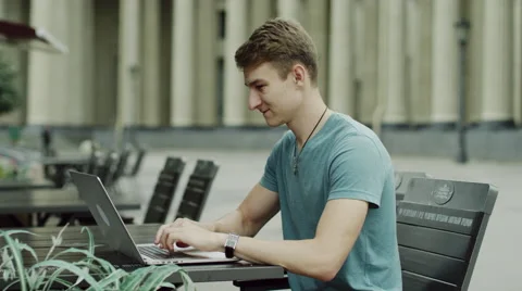 Man closes a laptop Stock Footage 68749447