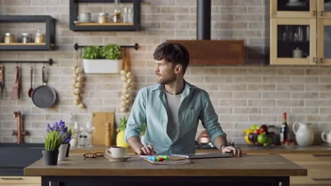 Man closing laptop and thinking of problem solution Stock Footage 148961244