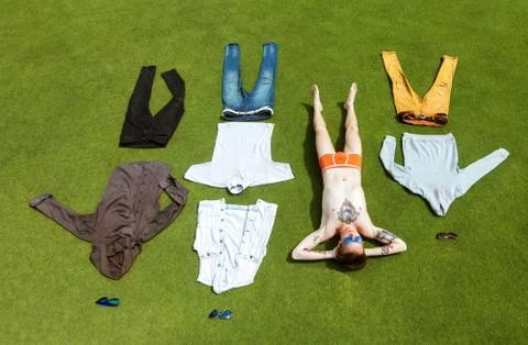 Man clothes allocation wardrobe concept Stock Photos