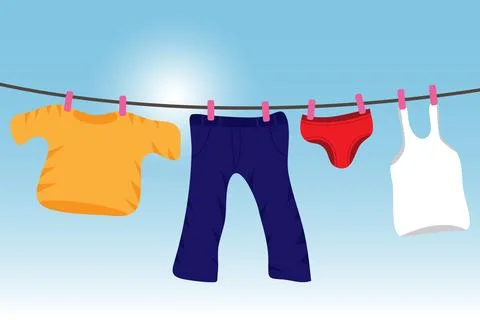 Man clothes hanging on a rope. Stock Illustration