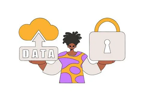 Man with cloud and padlocked storage. Stock Illustration