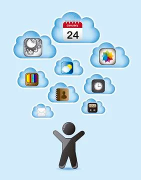 Man with cloud computing sign. vector illustration Illustrazione stock