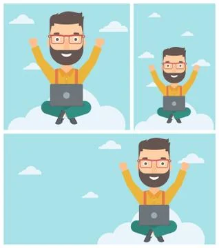Man on cloud with laptop vector illustration Stock Illustration
