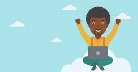 Man on cloud with laptop vector illustration Stock Illustration