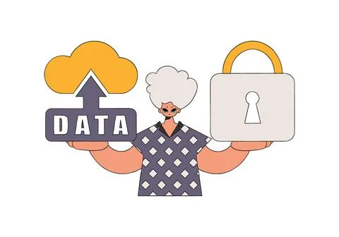 Man with cloud storage and locked padlock. Stock Illustration