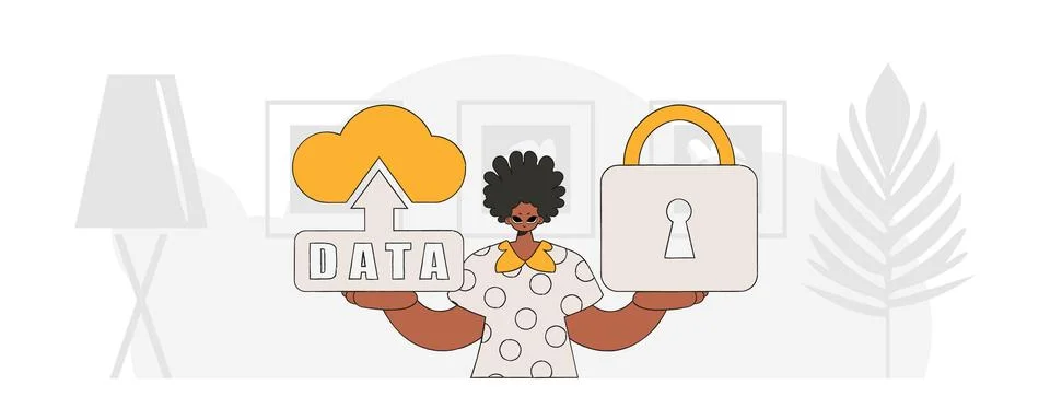 Man with cloud storage, padlock, and modern style vector character. Stock Illustration