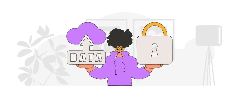 Man with cloud storage, padlock and modern vector character style. イラスト素材