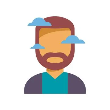Man with clouds symbolizing dreaming and distraction Illustrazione stock