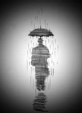 Man in coat with umbrella Stock Illustration