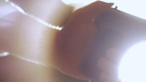 Man cocks the gun close-up Stock Footage 71543972