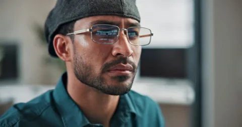 Man, code and programming in office with computer, reflection and system login Stock Footage 346948182