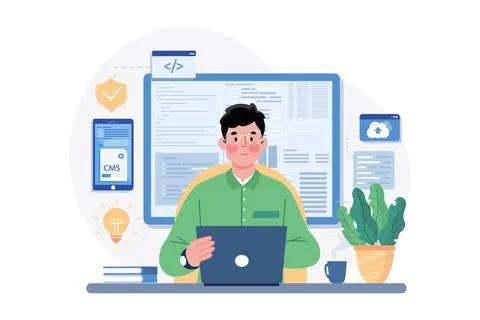 Man Coder Development Programming Computer Stock Illustration