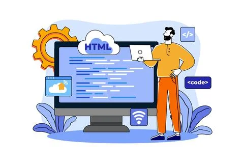 Man coder development programming computer Stock Illustration