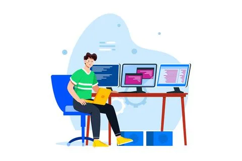 Man coder development programming computer Stock Illustration