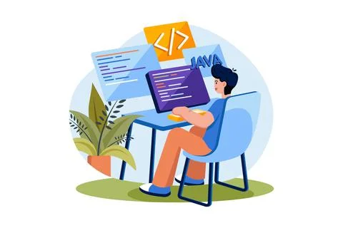 Man coder development programming computer Stock Illustration