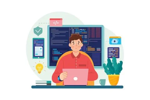 Man Coder Development Programming Computer Stock Illustration