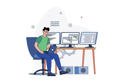 Man Coder Development Programming Computer Illustrazione stock