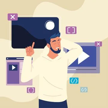 Man with codes and websites イラスト素材