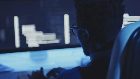 Man Coding in Dark Stock Footage 171065144