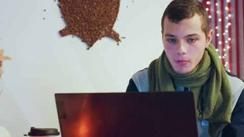 Man coding evening. Man concentrates on his laptop during quiet evening hours Stock Footage 333305617