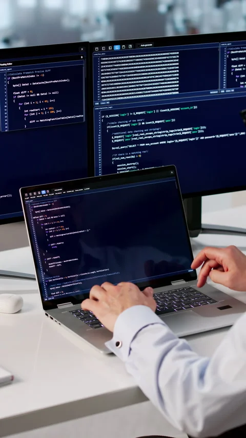 Man Coding On Laptop In Office, Focused Stock Footage 335459052