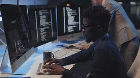 Man Coding in Office at Night Stock Footage 171058034