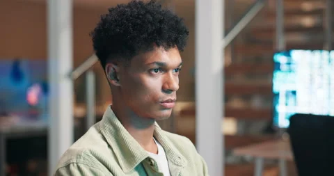 Man, coding or working on video game in office or writing a futuristic software Stock Footage 264473989