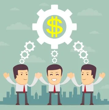 Man with cog wheels and teamwork. Stock Illustration