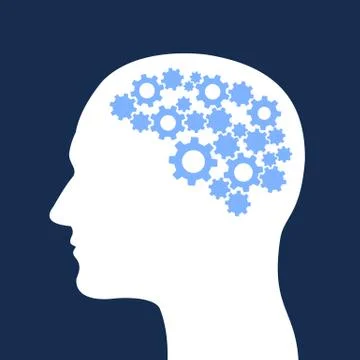 Man with cogwheel inside his head. Rational and pragmatic person with reasona Stock Illustration