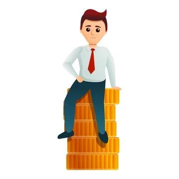 Man on coins stack icon, cartoon style Stock Illustration