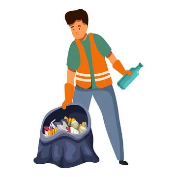 Man collecting trash into garbage bag, cleaning service picking up litter Stock Illustration
