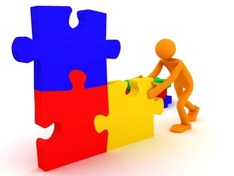 Man collects a puzzle Stock Illustration